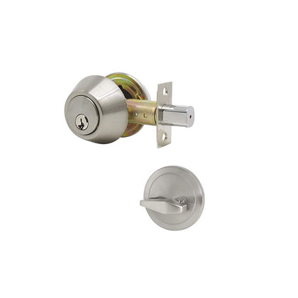RS Single Round Deadbolt, Keyed one-Side, Single Cylinder Deadbolts with Anti-Bump& Anti-Theft Interior& Exterior Door Hardware, Entrance Lock& Front Gate (Single Cylinder, Stain Nickel) - Reno Supplies