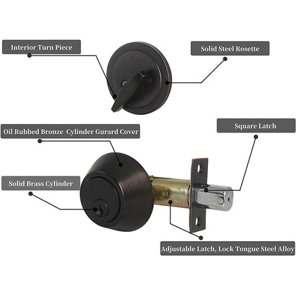 RS Single Round Deadbolt, Keyed one-Side, Single Cylinder Deadbolts with Anti-Bump& Anti-Theft Interior& Exterior Door Hardware, Entrance Lock& Front Gate (Single Cylinder, Oil Rubbed Bronze) - Reno Supplies