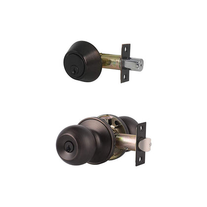 RS Entry Door Knob and Single Cylinder Deadbolt Combo, Keyed on One Side, One Key-Way Entrance Door Knob Entry with Key Handle, standard Ball, Suitable for door Thickness between 1-3/8’’ to 2’’ (Entry Door Knob with Deadbolt Combo, Oil Rubbed Bronze) - Reno Supplies