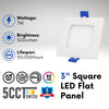 3" SQUARE SUPER-THIN LED SLIM PANEL, DIMMABLE, 7W, 500LM (5CCT SWITCHABLE)2700K-3000K-3500K-4000K-5000K, AIRTIGHT WITH JUNCTION BOX (White)