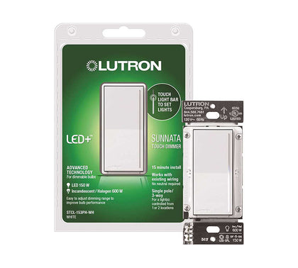 Lutron STCL-153PH-WH Sunnata Touch Dimmer 150W LED/600W Incandescent/Halogen, 120V (White)