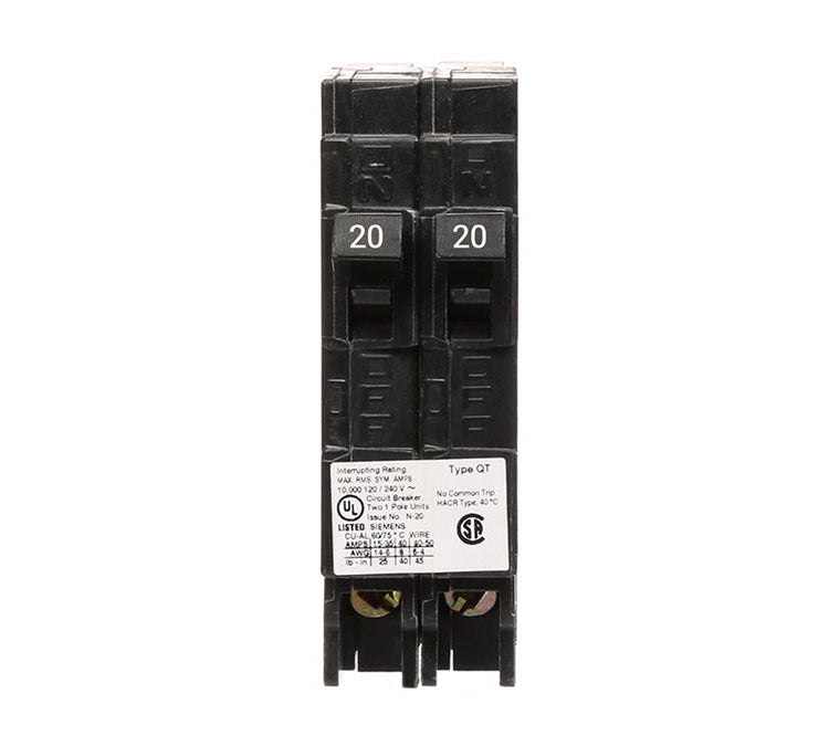 Q2020NC - Siemens Tandem 20/20 Amp Single Pole Circuit Breaker