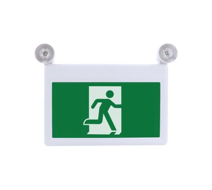 Combo Emergency Light, Running Man, Green with 2 Heads Backup for minimum 90 Minutes emergency operation