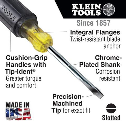 Klein Tools 601-8 3/16-Inch Cabinet-Tip Screwdriver with 8-Inch Round Shank - Reno Supplies