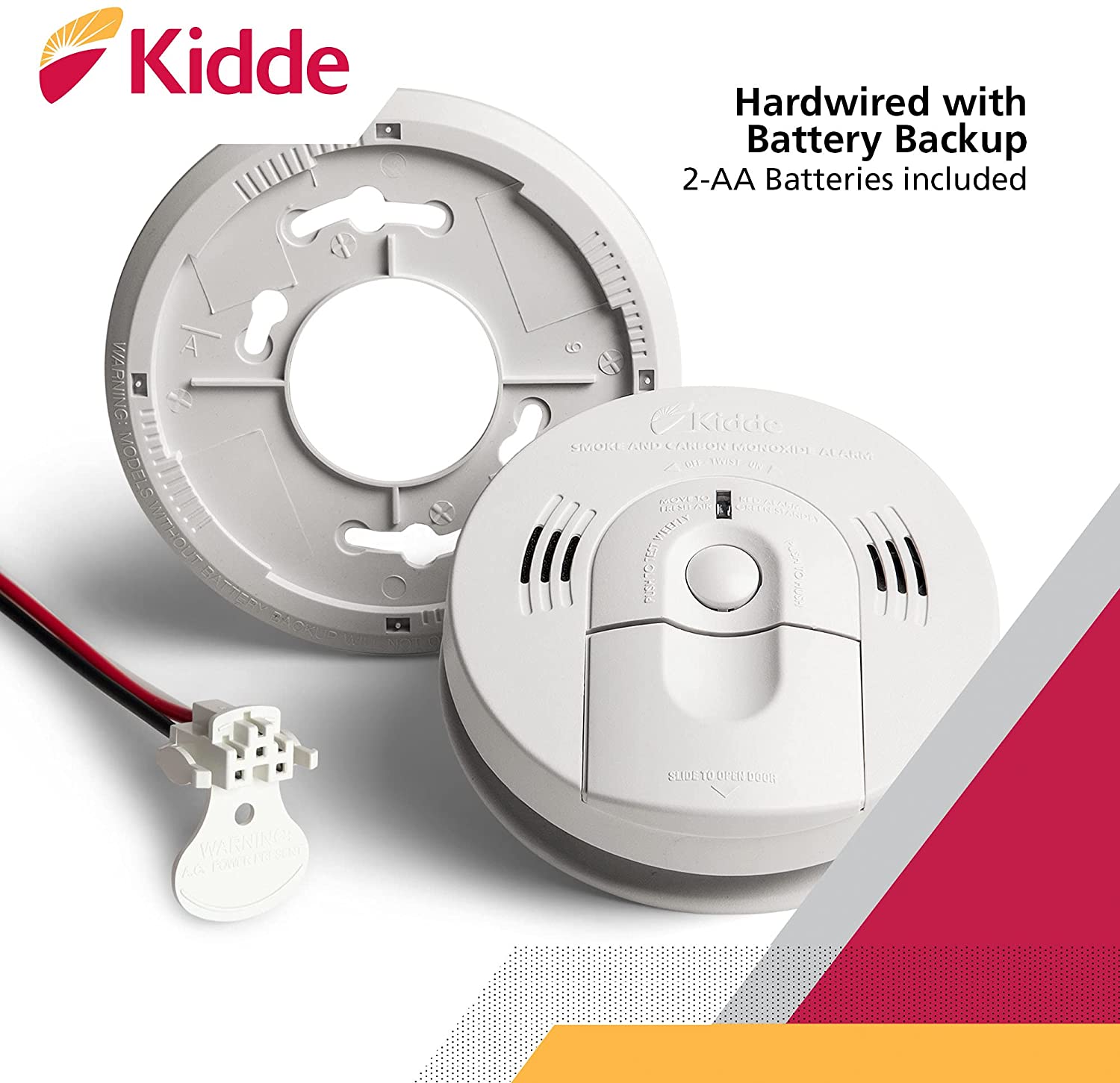 Kidde KN-COSM-IBA Hardwire Combination Smoke/Carbon Monoxide Alarm with Battery Backup and Voice Warning, Interconnectable