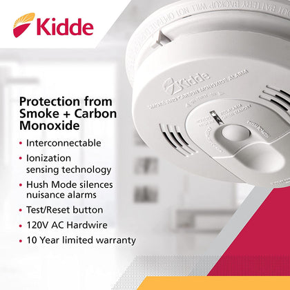 Kidde KN-COSM-IBA Hardwire Combination Smoke/Carbon Monoxide Alarm with Battery Backup and Voice Warning, Interconnectable