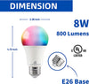 RS RGB LED Light Bulb, A19, 8W, 800 LM, Dimmable, Color Change with Remote Control, Voice Control, Intelligent Scene, with Memory Function, ETL Listed