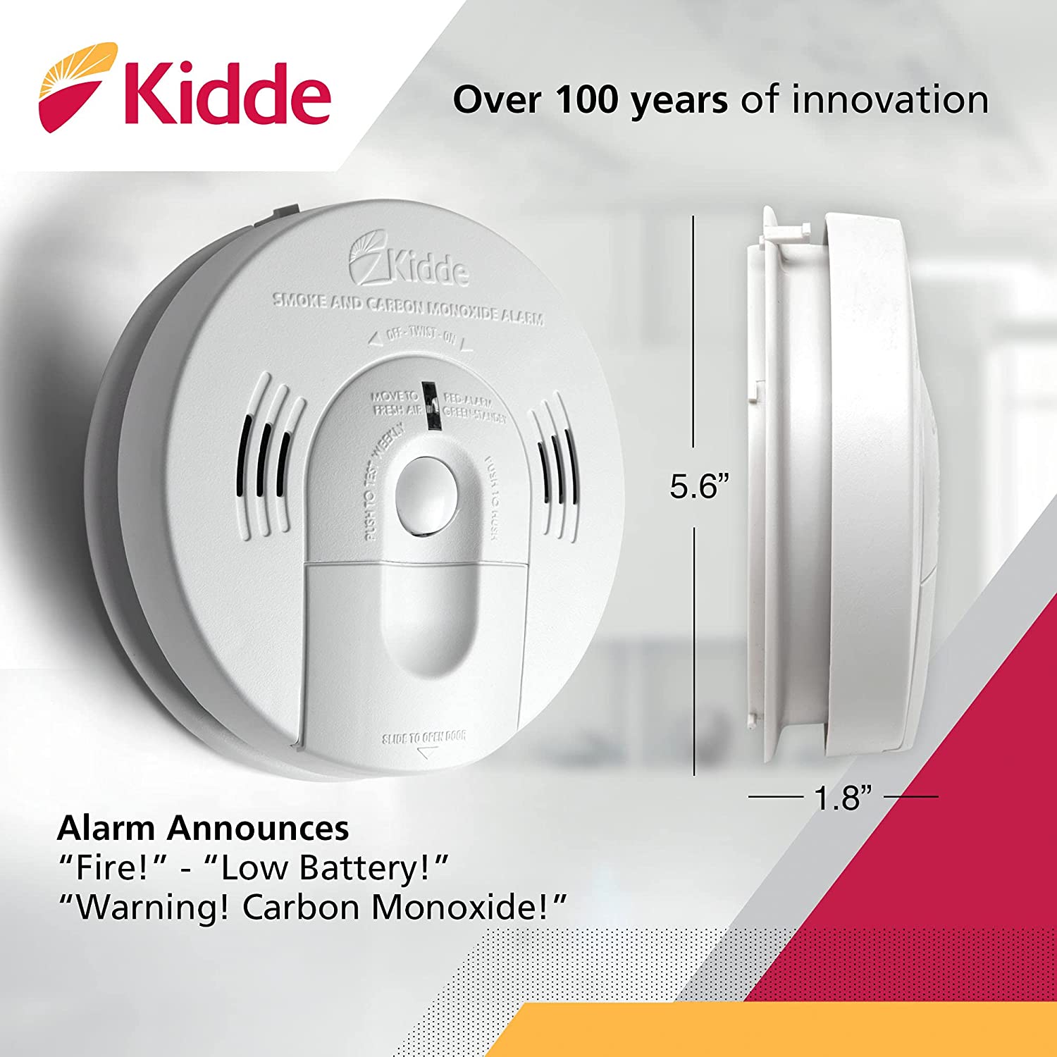 Kidde KN-COSM-IBA Hardwire Combination Smoke/Carbon Monoxide Alarm with Battery Backup and Voice Warning, Interconnectable