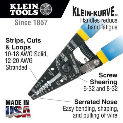 Klein Tools 11055 7-1/8 in. Klein-Kurve Wire Stripper/Cutter for 10-18 AWG Solid Wire and 12-20 AWG Stranded Wire - Reno Supplies