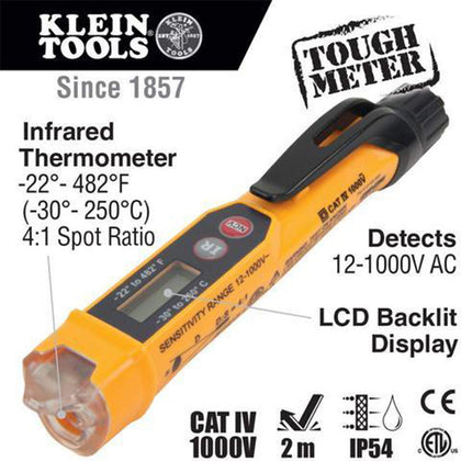 Klein Tools NCVT-4IR Non-Contact Voltage Tester with Infrared Thermometer Tests AC Voltage and IR Temperature - Reno Supplies