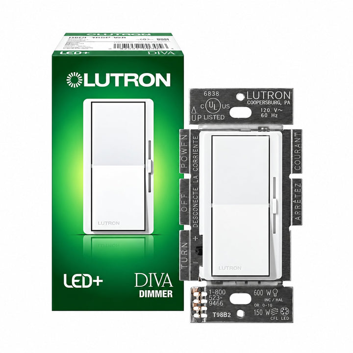 Lutron Diva C.L Dimmer for dimmable LED, Halogen and Incandescent Bulbs, Single-Pole or 3-Way, DVCL-153P-WH, White
