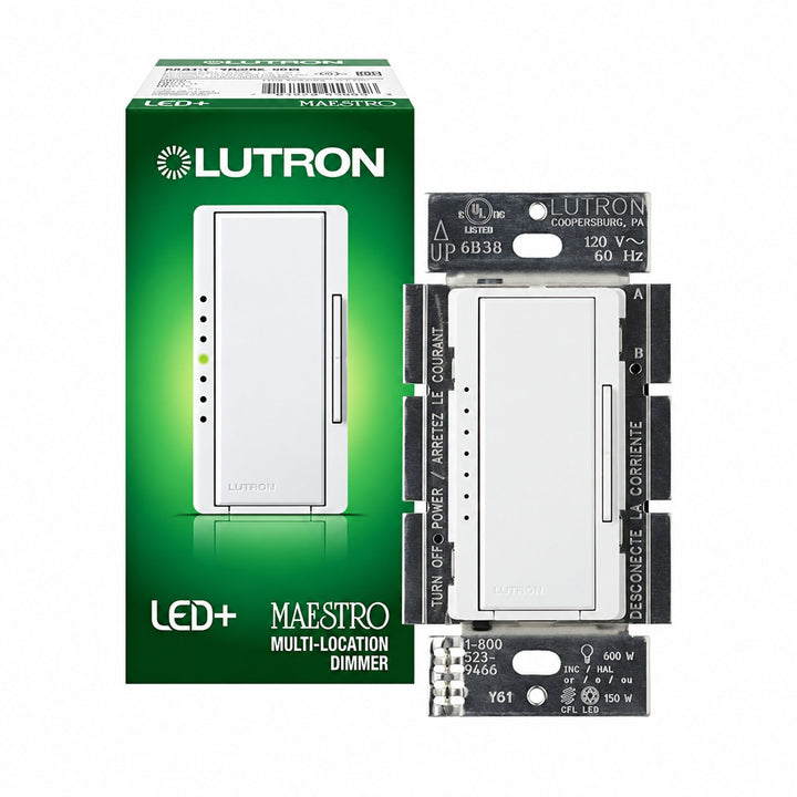 Lutron Maestro LED+ Dimmer Switch | for Dimmable LED, Halogen & Incandescent Bulbs | Single-Pole or Multi-Location | MACL-153M-WH-C | White