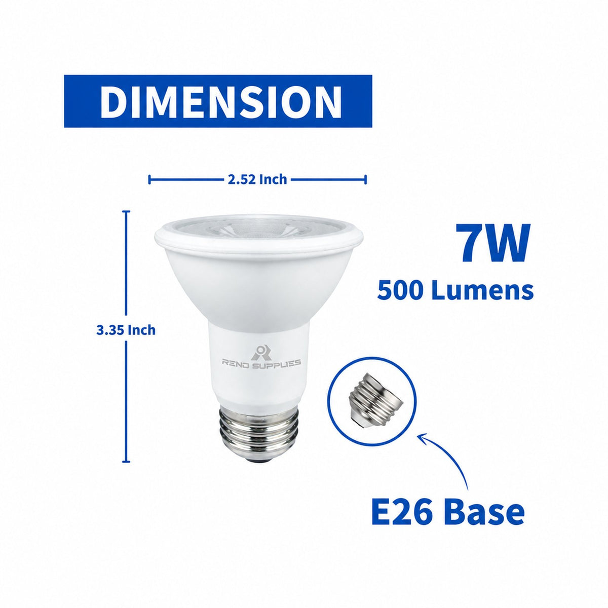 RS PAR 20 LED Bulbs, Pack of 6, Dimmable, 7W, 500LM, LED Flood Lights, (50W Halogen Bulb Equivalent) LED Spotlight Bulbs, Recessed Lighting, E26 Screw Base, UL Listed (Pack of 6) - Reno Supplies