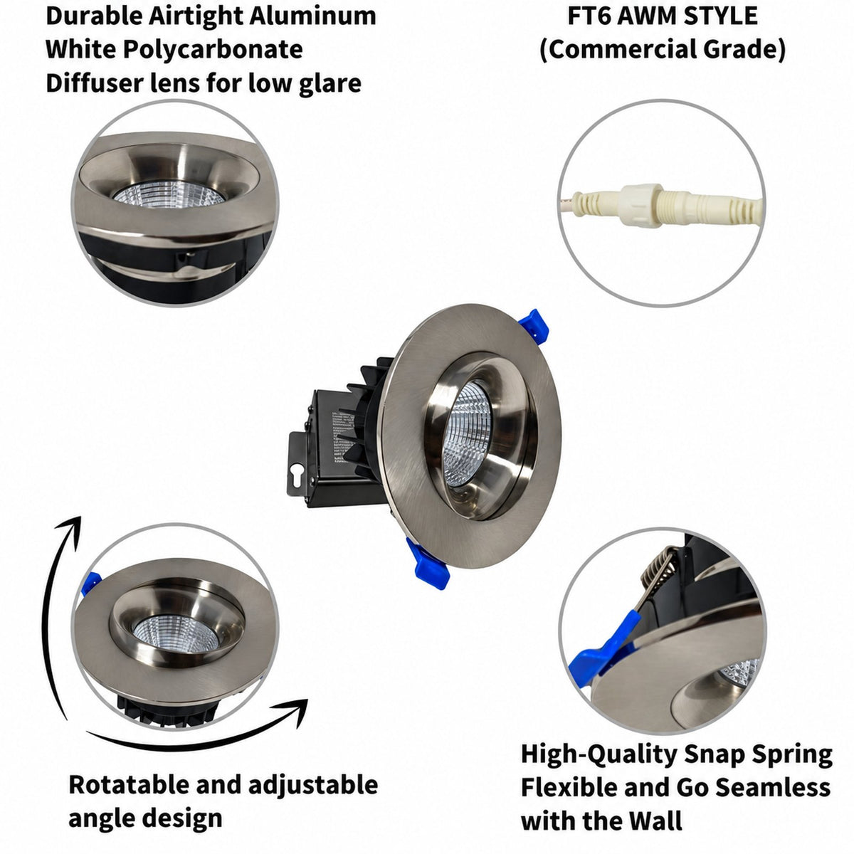 4" Dim to Warm Baffle LED Recessed Light with Air Tight Junction Box, 12W, 660 LM, Dimmable from 3000K to 2200K, Adjustable & Rotatable