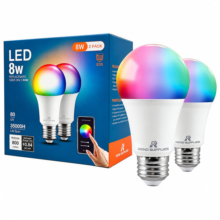 RS RGB LED Light Bulb, A19, 8W, 800 LM, Dimmable, Color Change with Remote Control, Voice Control, Intelligent Scene, with Memory Function, ETL Listed