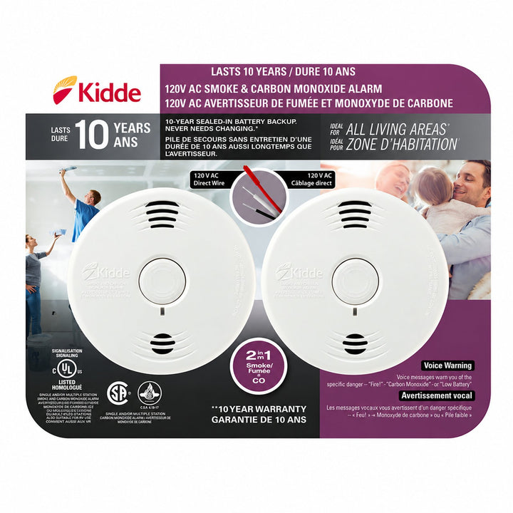 Kidde Worry-Free Hardwire Smoke and Carbon Monoxide Alarm with 10-year Sealed Battery Backup (2 Pack))
