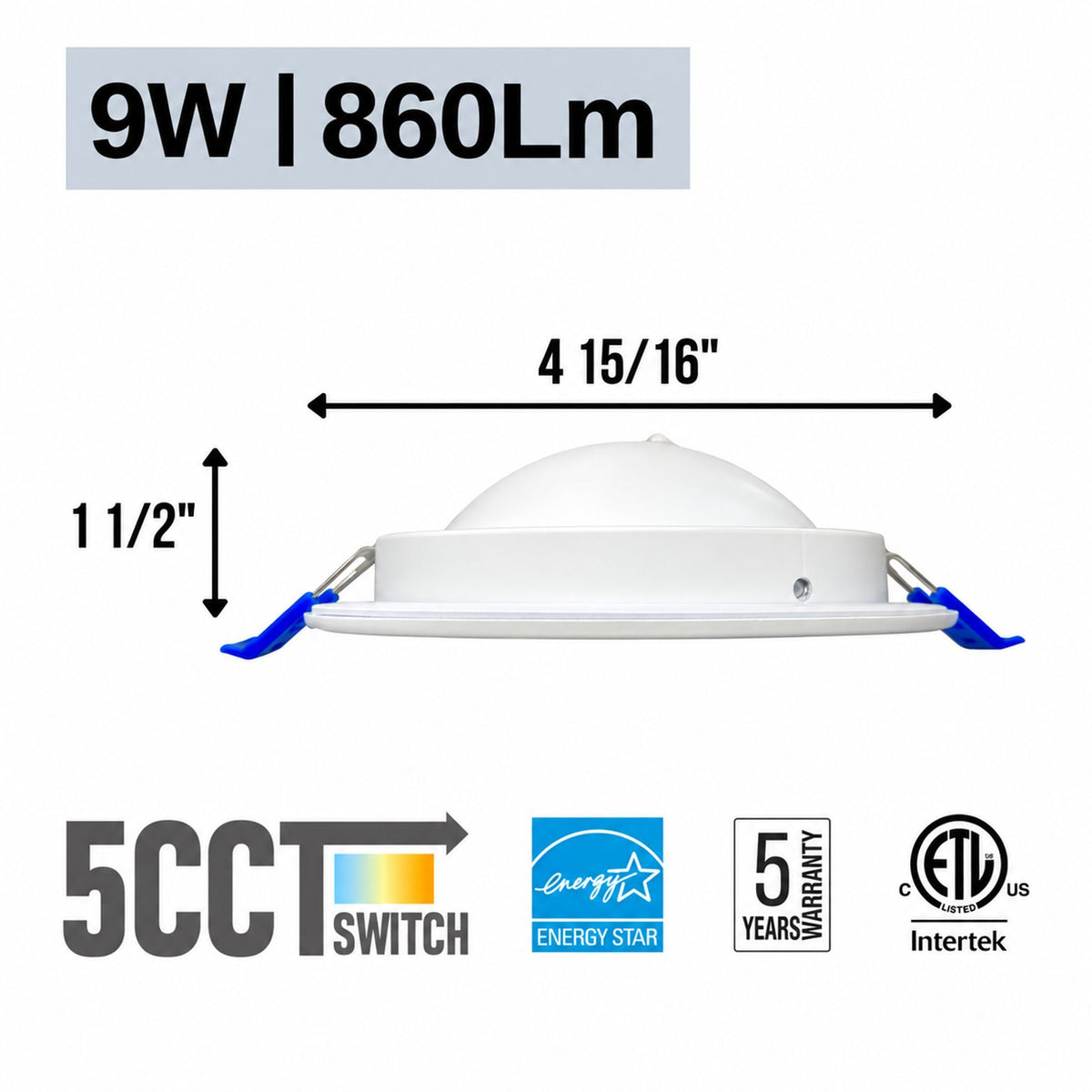 4" Round Gimbal LED Slim panel, Dimmable, 9W, 860LM, (5CCT SWITCHABLE)  2700K-3000K-3500K-4000K-5000K, Airtight with junction box (WHITE TRIM)