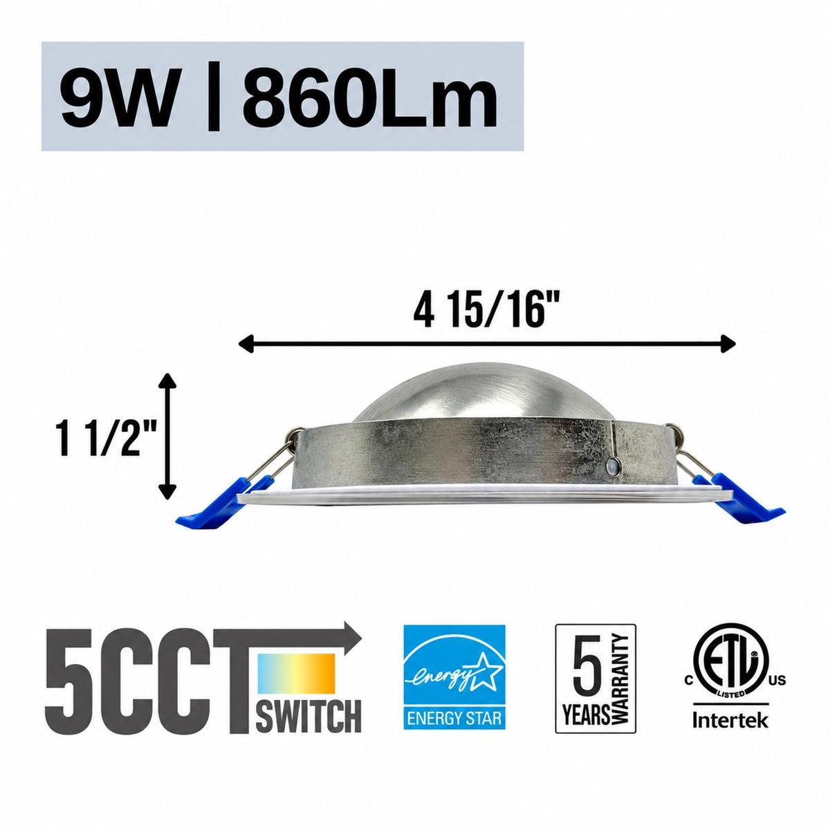 4" Round Gimbal LED Slim panel, Dimmable, 9W, 860LM, (5CCT SWITCHABLE) 2700K-3000K-3500K-4000K-5000K, Airtight with junction box (BRUSHED NICKEL TRIM)