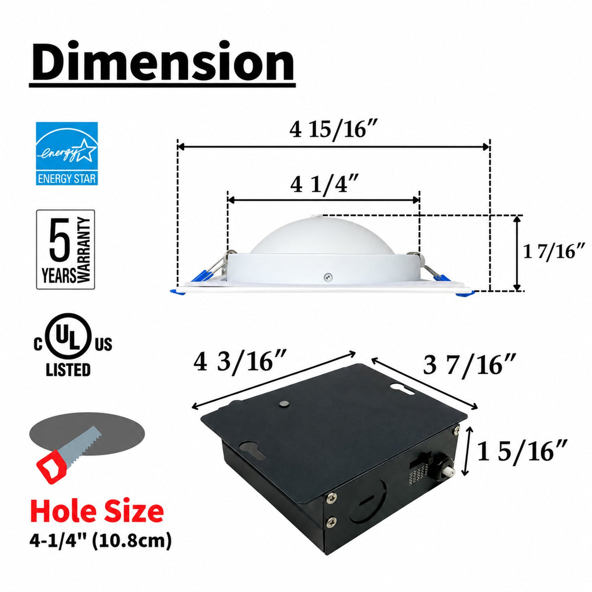 4" SQUARE GIMBAL LED SLIM PANEL, DIMMABLE, 9W, 700LM, (5CCT SWITCHABLE) 2700K-3000K-3500K-4000K-5000K, AIRTIGHT WITH JUNCTION BOX (WHITE TRIM)