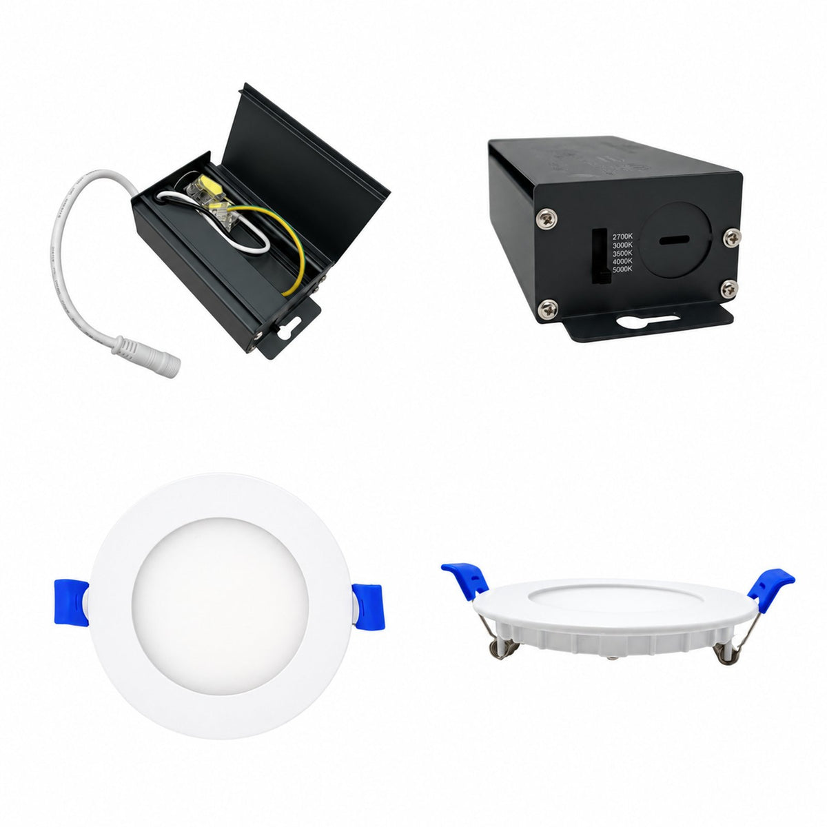 3.5" ROUND SUPER-THIN LED SLIM PANEL, DIMMABLE, 7W, 500LM (5CCT SWITCHABLE) 2700K-3000K-3500K-4000K-5000K, AIRTIGHT WITH JUNCTION BOX  (WHITE TRIM)