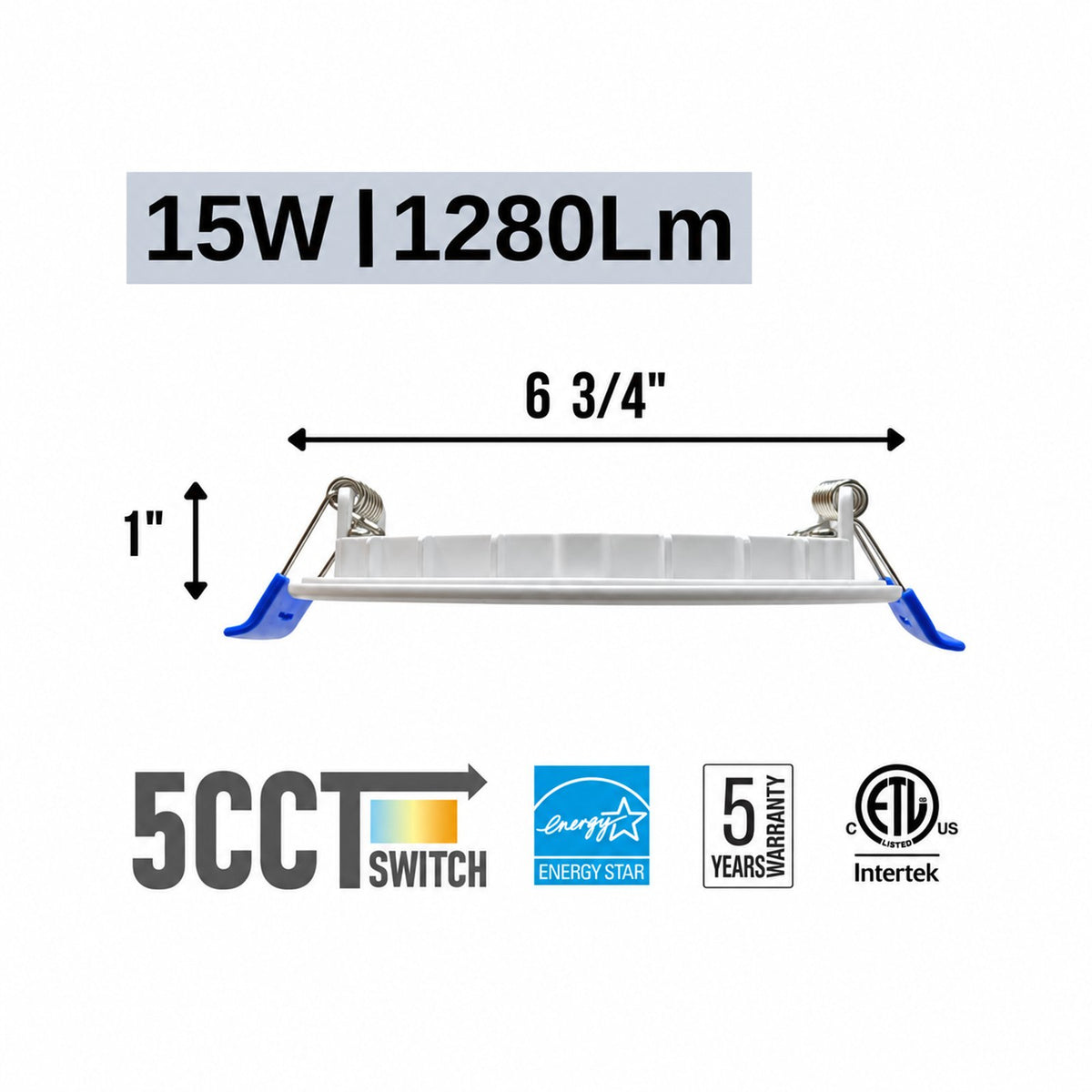 6" Round SUPER-THIN LED SLIM PANEL, DIMMABLE, 15W, 1000LM (5CCT SWITCHABLE) 2700K-3000K-3500K-4000K-5000K, AIRTIGHT WITH JUNCTION BOX (White Trim)