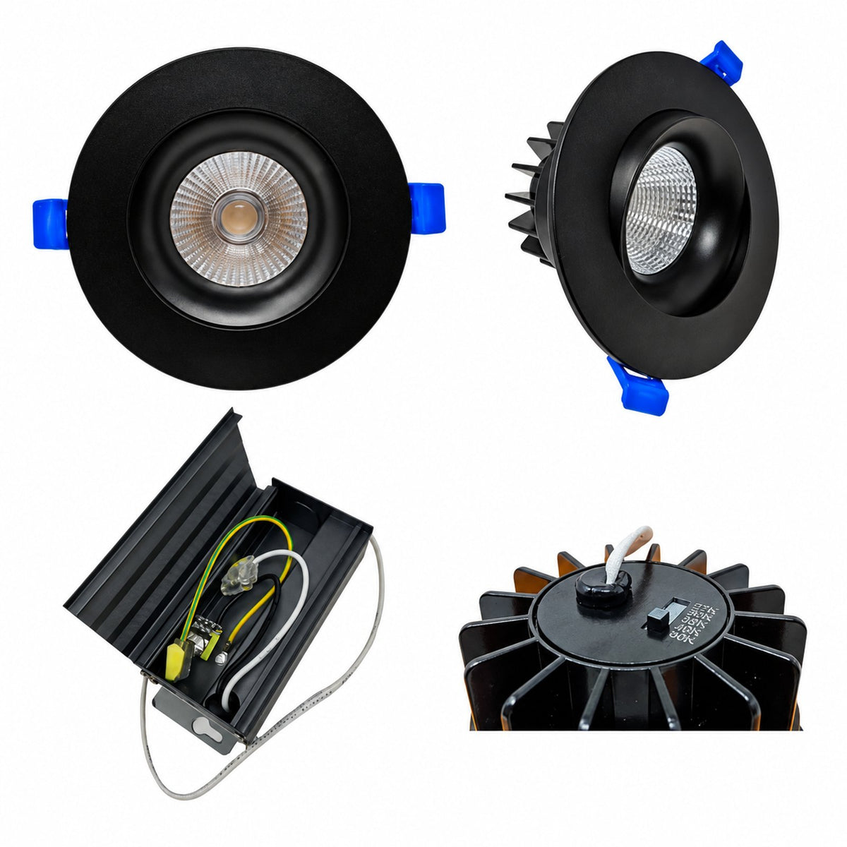 3.5" ROUND BAFFLE LED RECESSED LIGHT, 9W, 650LM, 5CCT SWITCHABLE 2700K-3000K-3500K-4000K-5000K, AIRTIGHT WITH JUNCTION BOX (BLACK TRIM)
