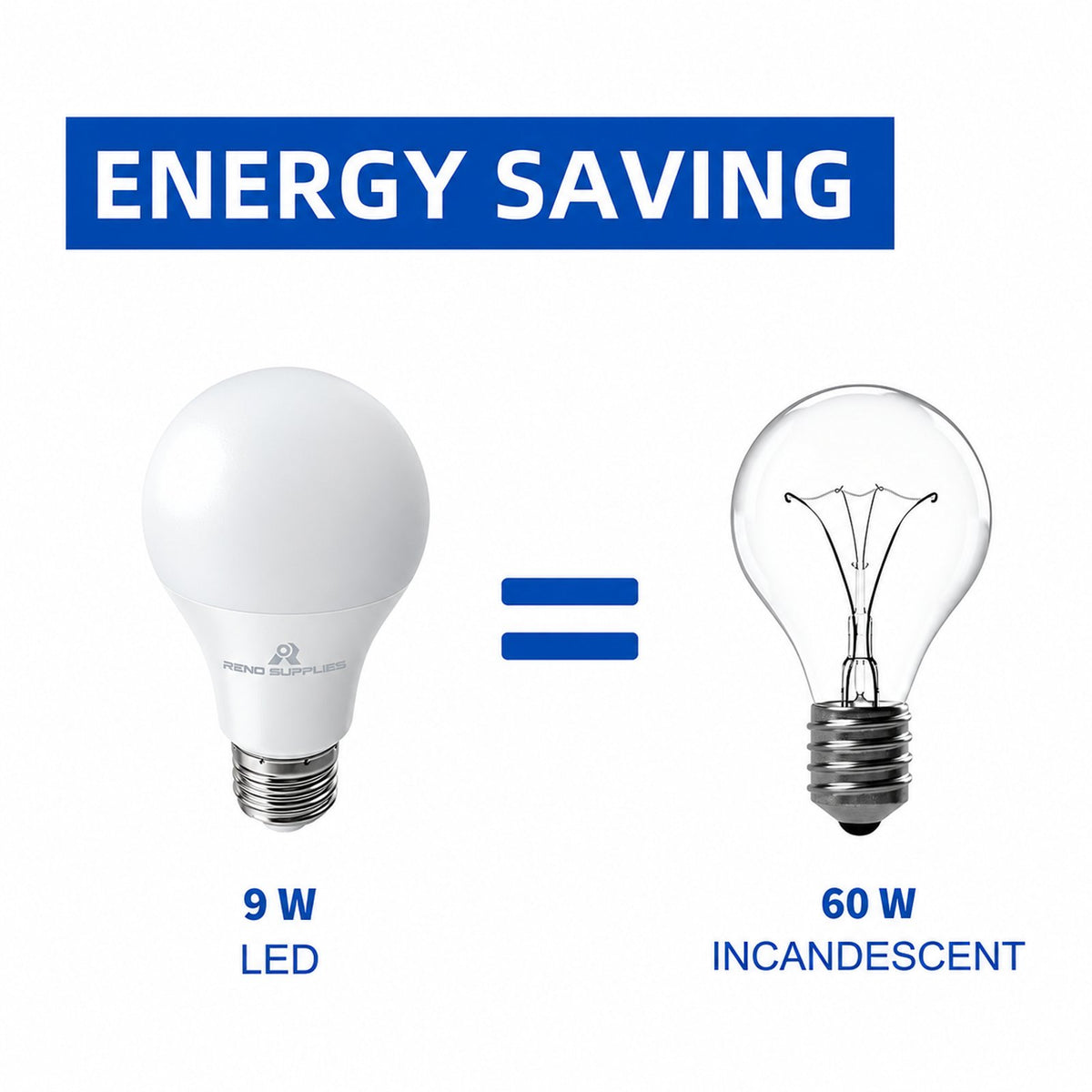 RS A19 LED Bulbs, Dimmable, 9W (60-Watt Halogen Bulb Equivalent), 800Lumens, E26 Base, 15,000 Hour Lifetime, UL Listed - Reno Supplies