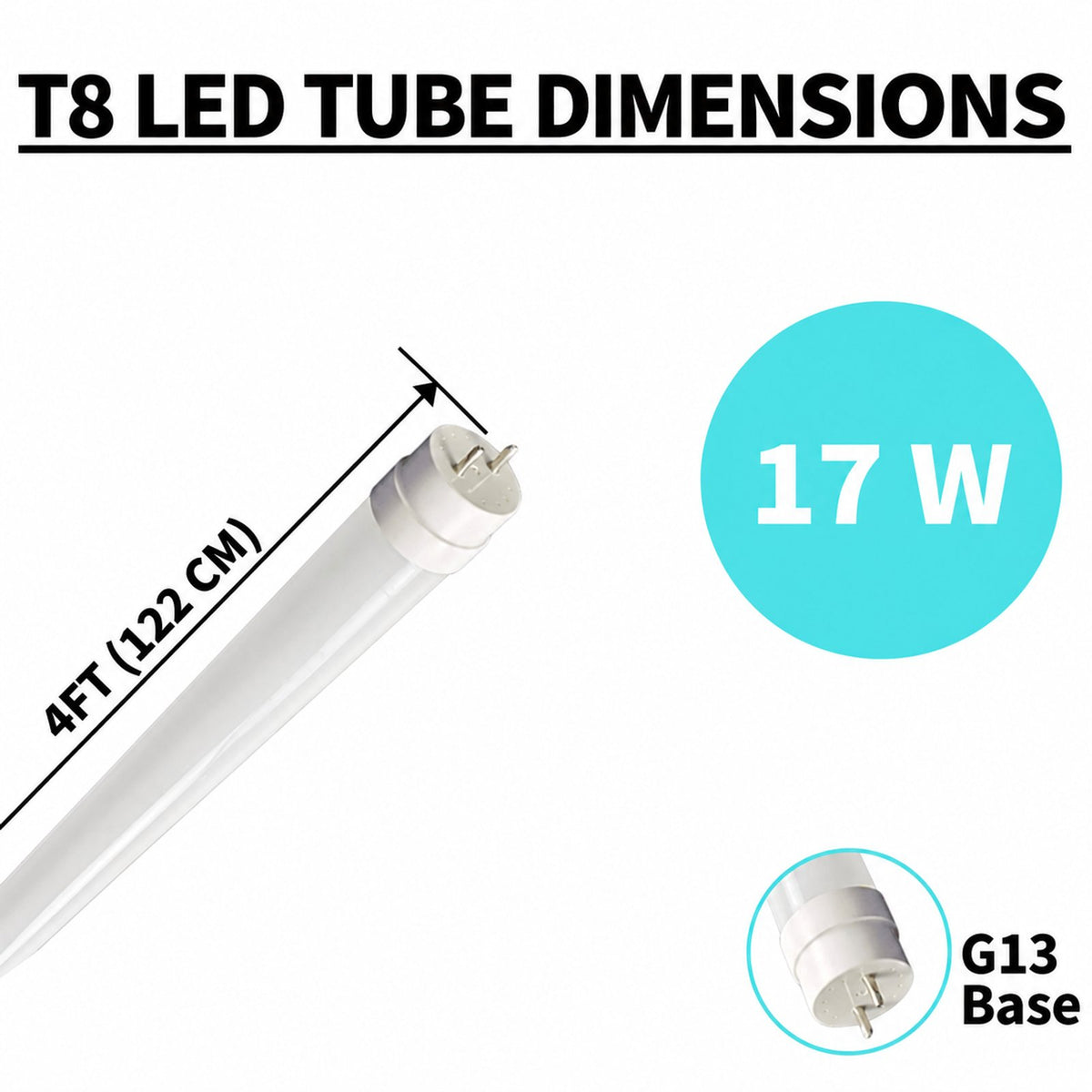 4FT T8 LED Tube Light, Type B, 17W, 2200 LM, Dual-Ended Ballast by-Pass, 48’’ Fluorescent Light Bulbs Replacement (4000K/5000K)