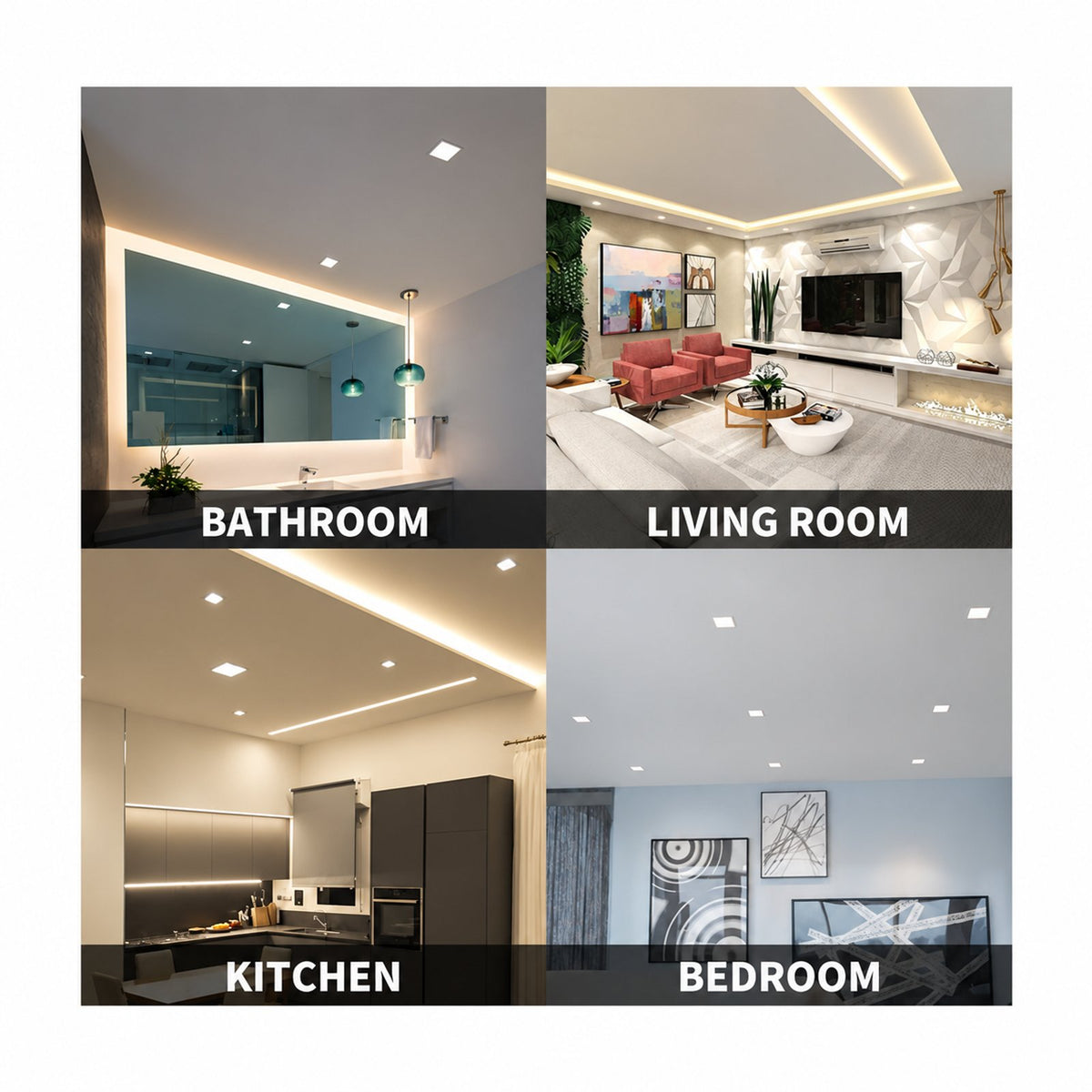 4" SQUARE GIMBAL LED SLIM PANEL, DIMMABLE, 9W, 700LM, (5CCT SWITCHABLE) 2700K-3000K-3500K-4000K-5000K, AIRTIGHT WITH JUNCTION BOX (WHITE TRIM)
