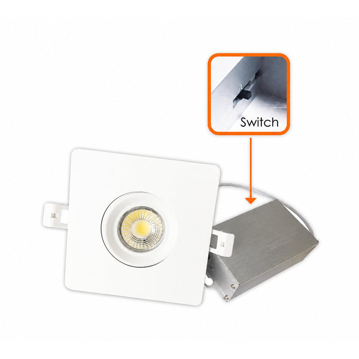 4″ Square Eyeball, 12W, 1200LM, 3CCT(3000K/4000K/5000K Changeable), Beam Angle 38°, White Trim