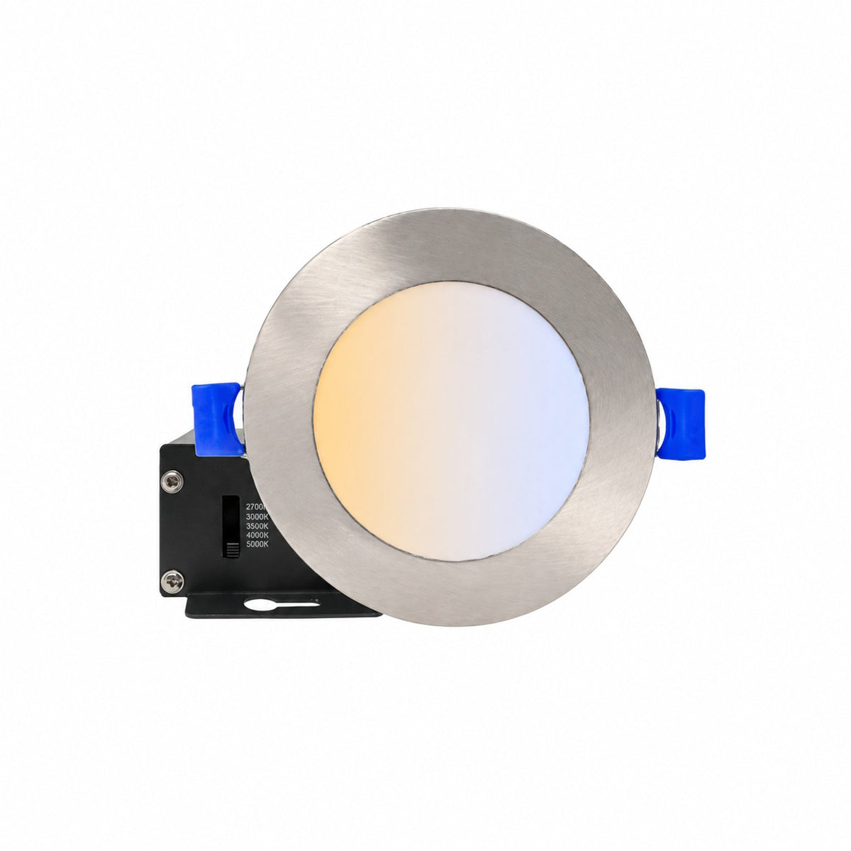 3.5" ROUND SUPER-THIN LED SLIM PANEL, DIMMABLE, 7W, 500LM (5CCT SWITCHABLE) 2700K-3000K-3500K-4000K-5000K, AIRTIGHT WITH JUNCTION BOX  (Brushed Nickel Trim)