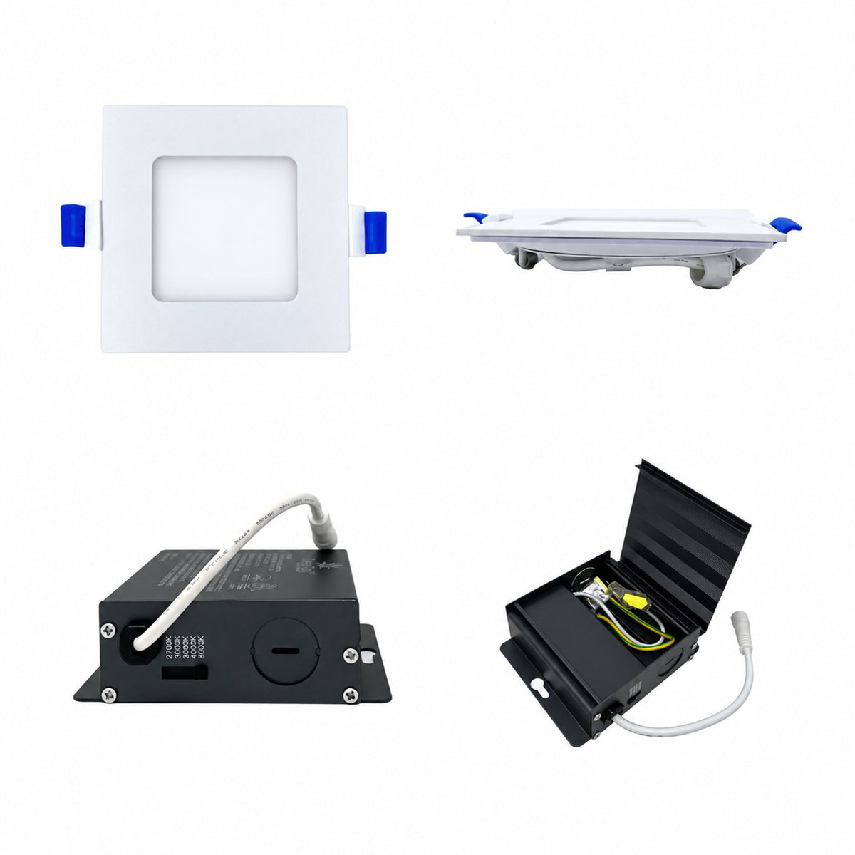 4" SQUARE SUPER-THIN LED SLIM PANEL, DIMMABLE, 12W, 870LM (5CCT SWITCHABLE)2700K-3000K-3500K-4000K-5000K, AIRTIGHT WITH JUNCTION BOX
