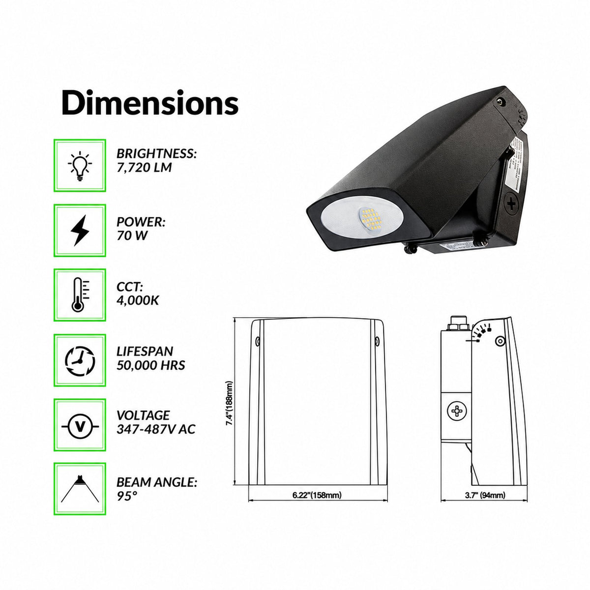 DawnRay 70W LED Adjustable Wall Pack (347-480V)
