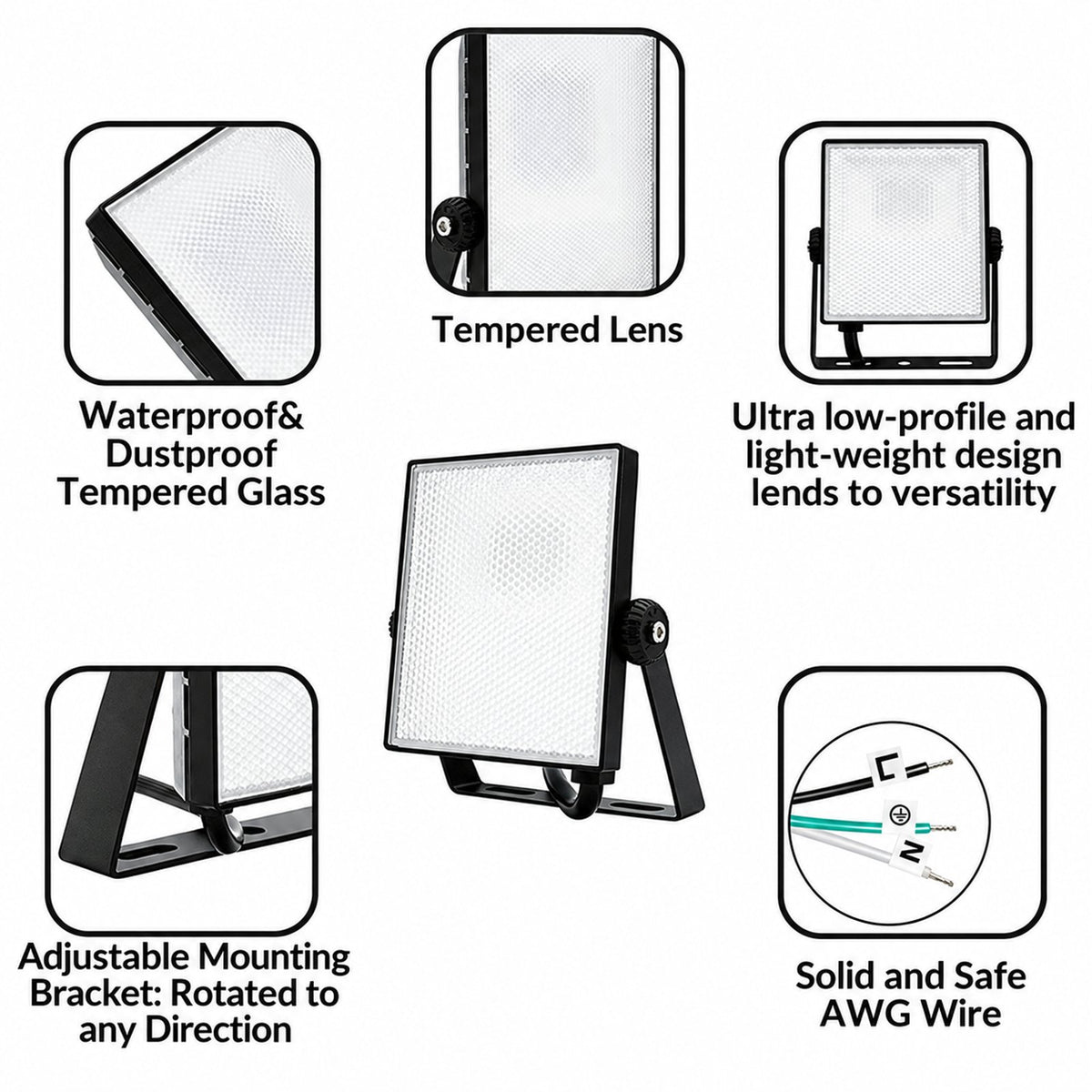 LED 10W Flood Light, 100W Halogen Bulb Equivalent, AC 100-277V, 950Lumen, IP65 Waterproof Outdoor Lights, 4000K Cool White (Trunnion Mounting Option)