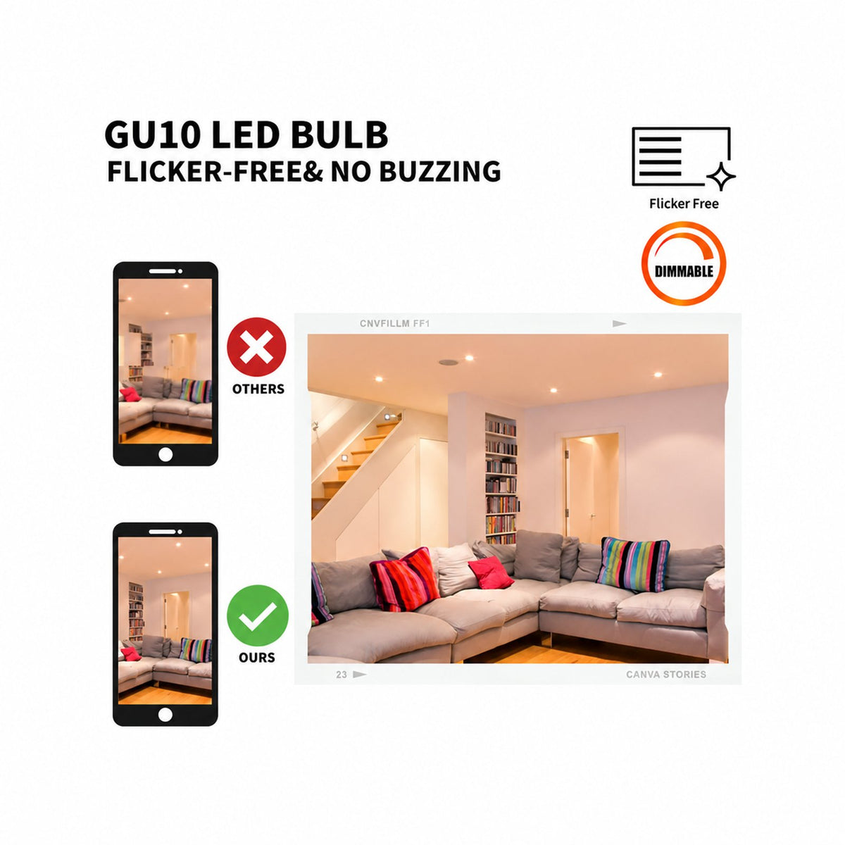 RS GU10 LED Bulbs, Dimmable, 6.5W, 500LM, (60W Halogen Bulb Equivalent), LED Spotlight Bulbs, Recessed Lighting, UL Listed, Energy Star Certified