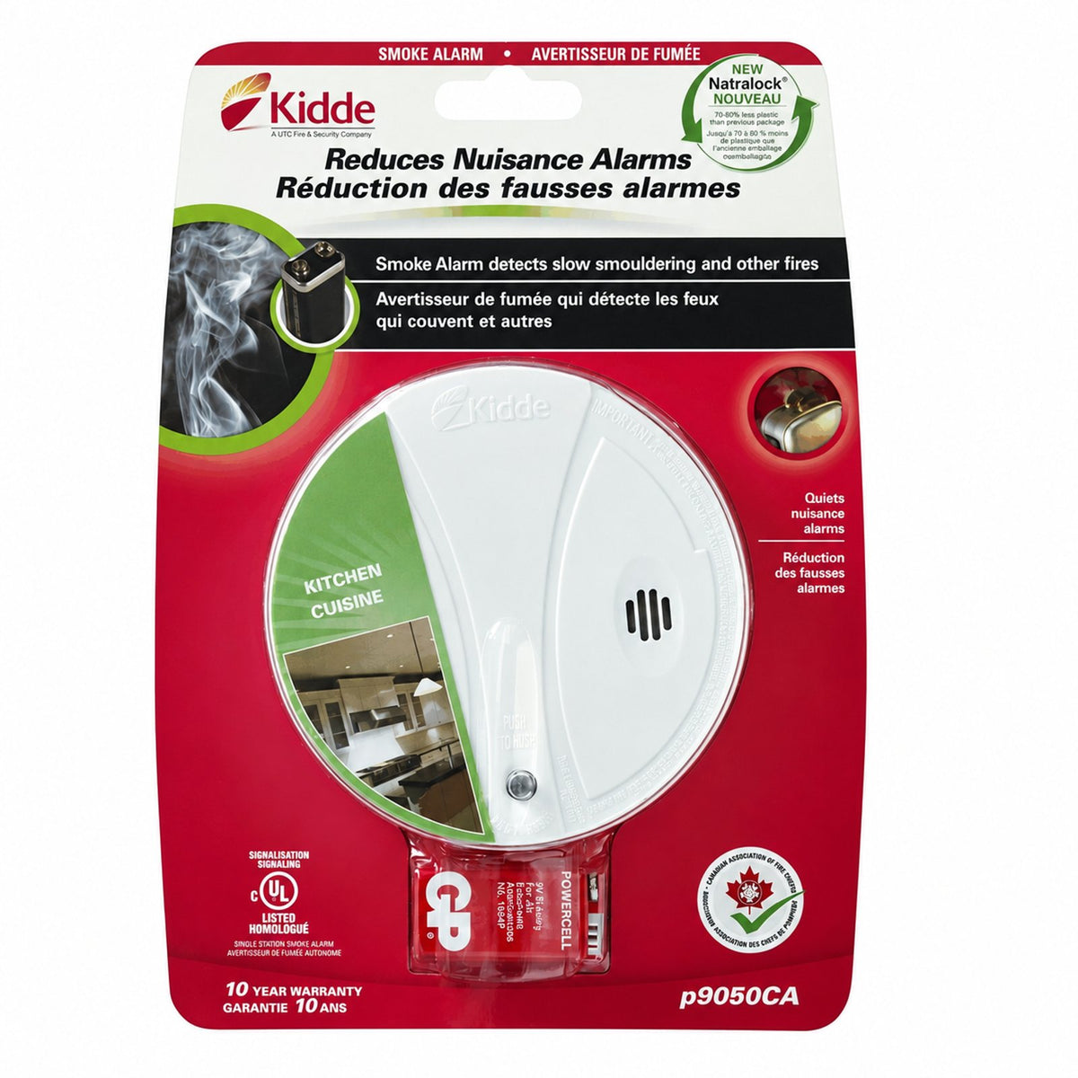 Kidde PE9KCA (P9050CA) 9V Battery Photoelectric Smoke Alarm, White - Reno Supplies