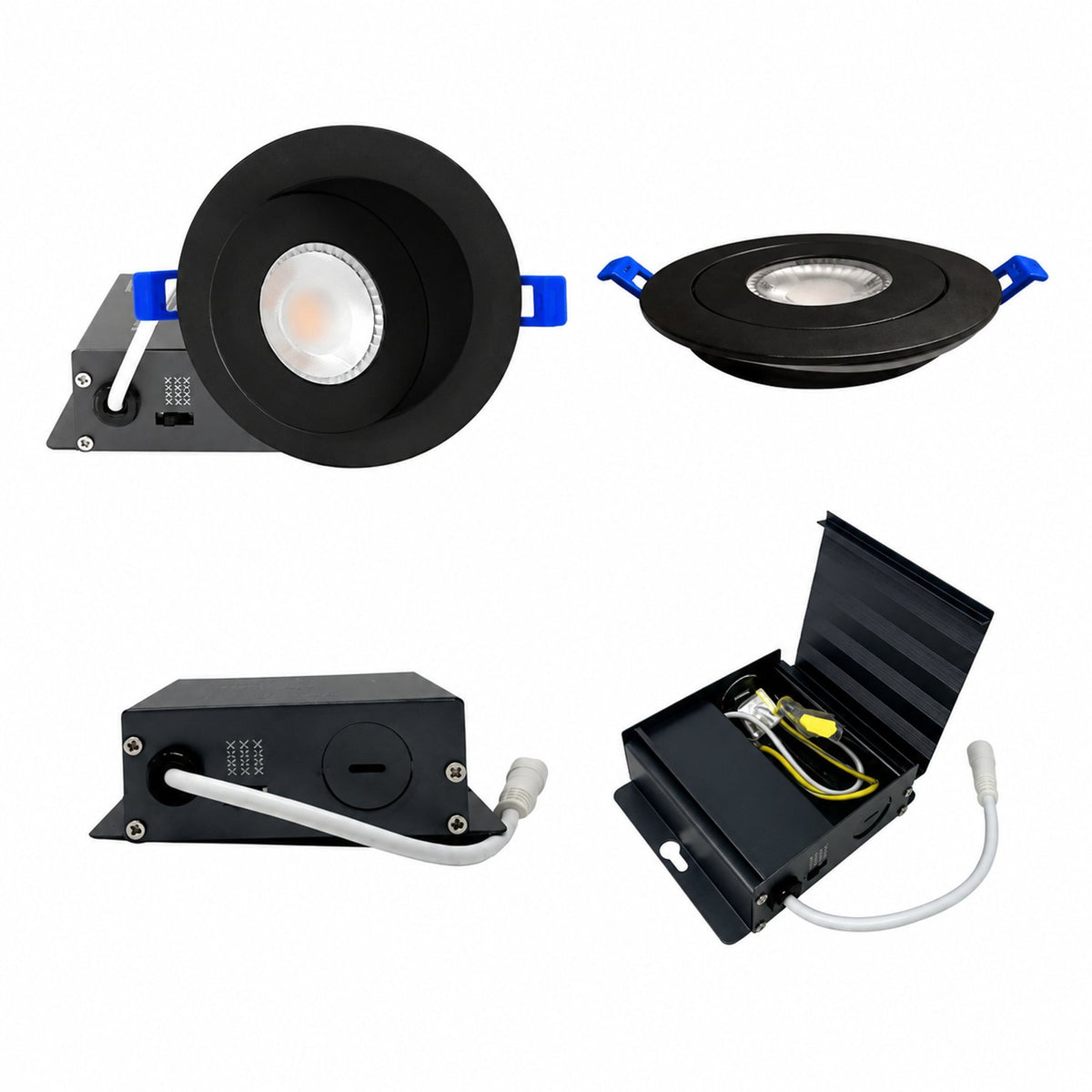 4" Round Gimbal LED Slim panel, Dimmable, 9W, 700LM, (3CCT SWITCHABLE)  3000K-4000K-5000K, , Airtight with junction box (Black Trim) - Reno Supplies
