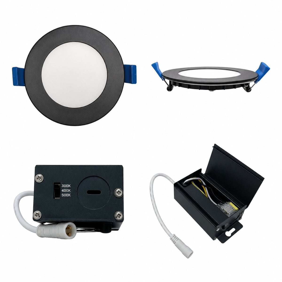 6" Round SUPER-THIN LED SLIM PANEL, DIMMABLE, 15W, 1000LM (3CCT SWITCHABLE) 3000K-4000K-5000K, AIRTIGHT WITH JUNCTION BOX (Black Trim) - Reno Supplies