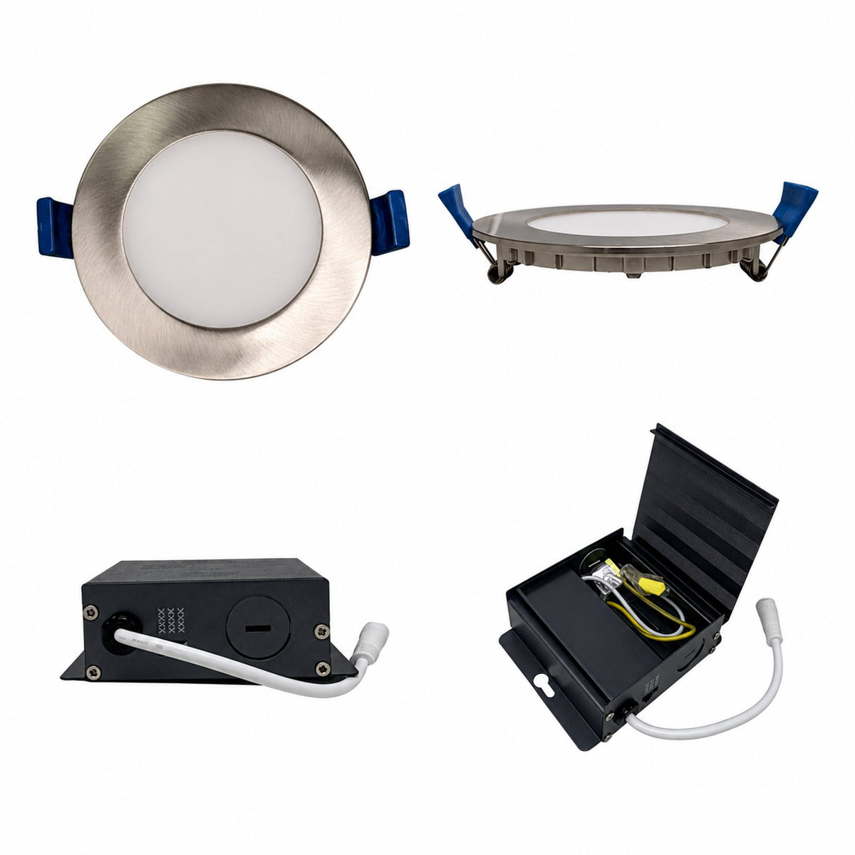 6" Round SUPER-THIN LED SLIM PANEL, DIMMABLE, 15W, 1000LM (3CCT SWITCHABLE) 3000K-4000K-5000K, AIRTIGHT WITH JUNCTION BOX (Brushed Nickel Trim) - Reno Supplies