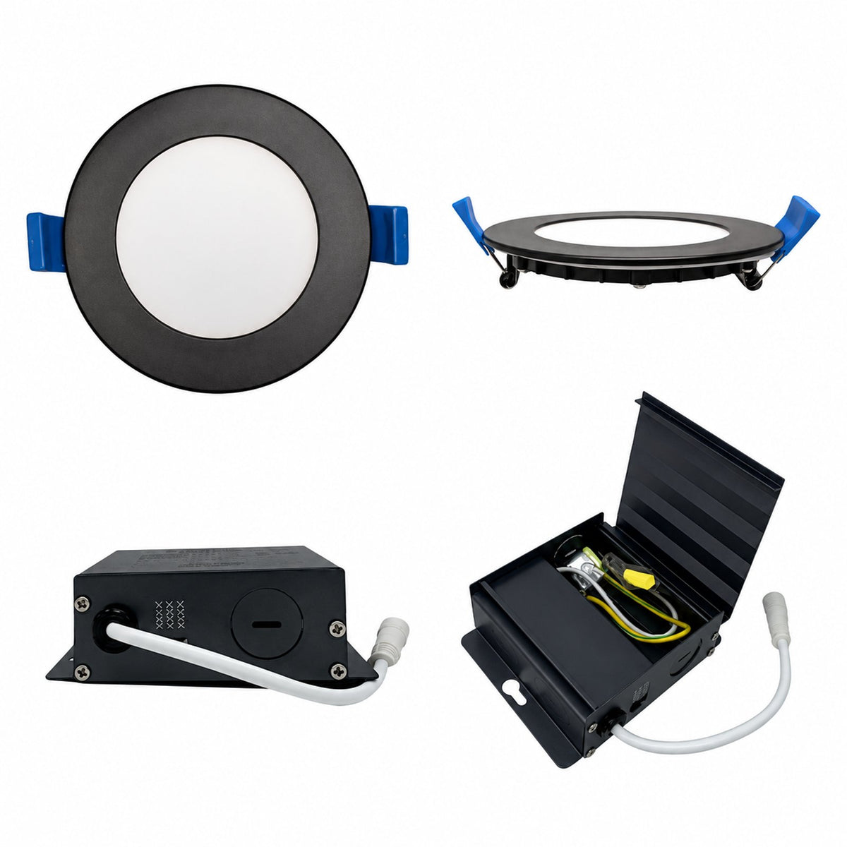 4" ROUND SUPER-THIN LED SLIM PANEL, DIMMABLE, 12W, 750LM (3CCT SWITCHABLE) 3000K-4000K-5000K, AIRTIGHT WITH JUNCTION BOX  ( Black Trim) - Reno Supplies