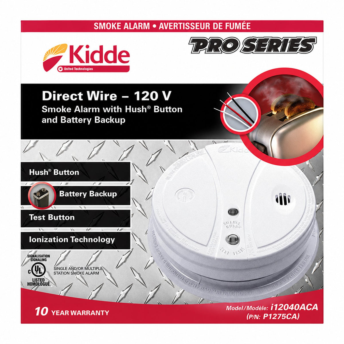 Kidde i12040ACA Direct Wire - 120V Smoke Alarm with Hush Button and Battery Backup - Reno Supplies