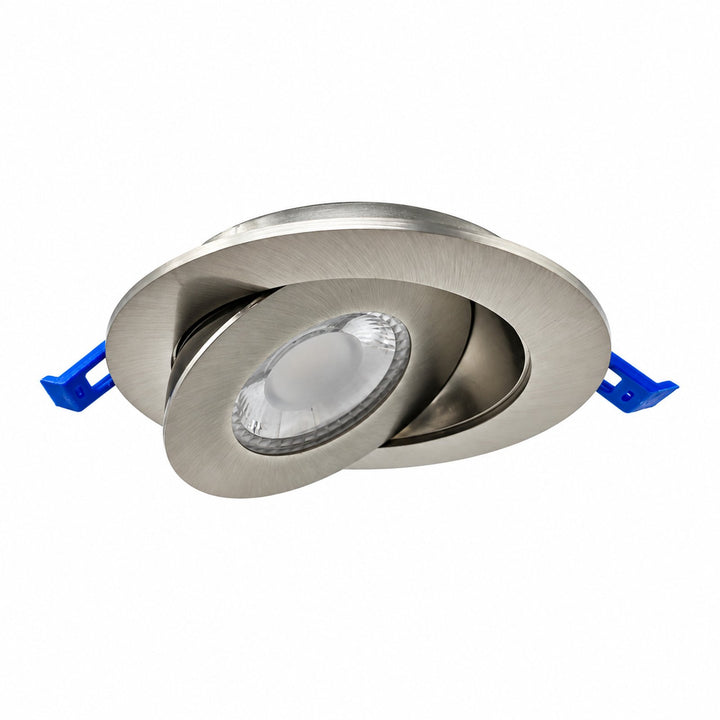 4" Round Gimbal LED Slim panel, Dimmable, 9W, 860LM, (5CCT SWITCHABLE) 2700K-3000K-3500K-4000K-5000K, Airtight with junction box (BRUSHED NICKEL TRIM)